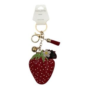 Strawberry Keychain with Gold Accents